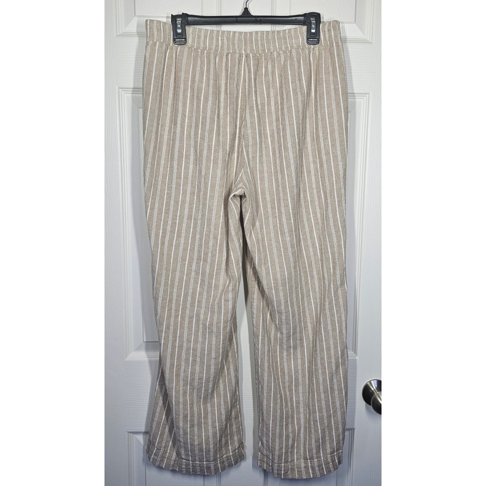 Briggs New York Womens Linen Blend Pull-On Wide Leg Pants Beige Striped Large - Picture 3 of 9